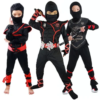 Детский костюм ниндзя, униформа для мальчиков и девочек, Маскарадные костюмы для Хэллоуина, детский костюм Воина-самурая Ниндзя для косплея, комплект одежды, подарок  5