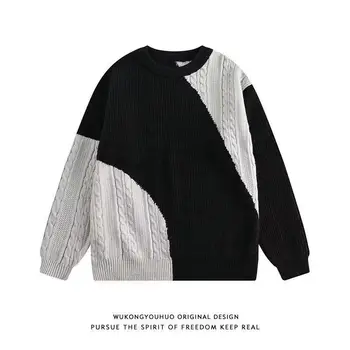 Осенний свитер-кардиган оверсайз для мужчин, свитер с V-образным вырезом, универсальный свитер в стиле харадзюку, повседневная мужская одежда в стиле Sueter Hombre, Винтажная мужская одежда  5