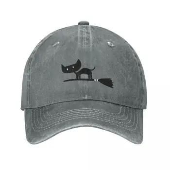 Черная кошка на метле, ковбойская шляпа, солнцезащитная кепка, мужская женская шляпа  4