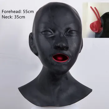 Сексуальный модуль для женщин, капюшон из толстого латекса, маска для носа, трубка для рта, зубы с застежкой-молнией сзади  5