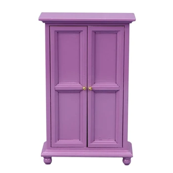 1: 12 Кукольный домик, спальня, фиолетовый шкаф, имитация шкафа, Миниатюрный шкаф для украшения кукольного домика, детская игрушка  5