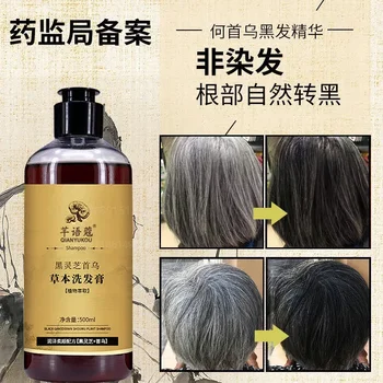 Shampoo Black Lingzhi Shouwu Herbal Shampoo Cream Hair Nourishing Anti-Dandruff Anti-itching Hair Essence Шампунь Для Волос  2