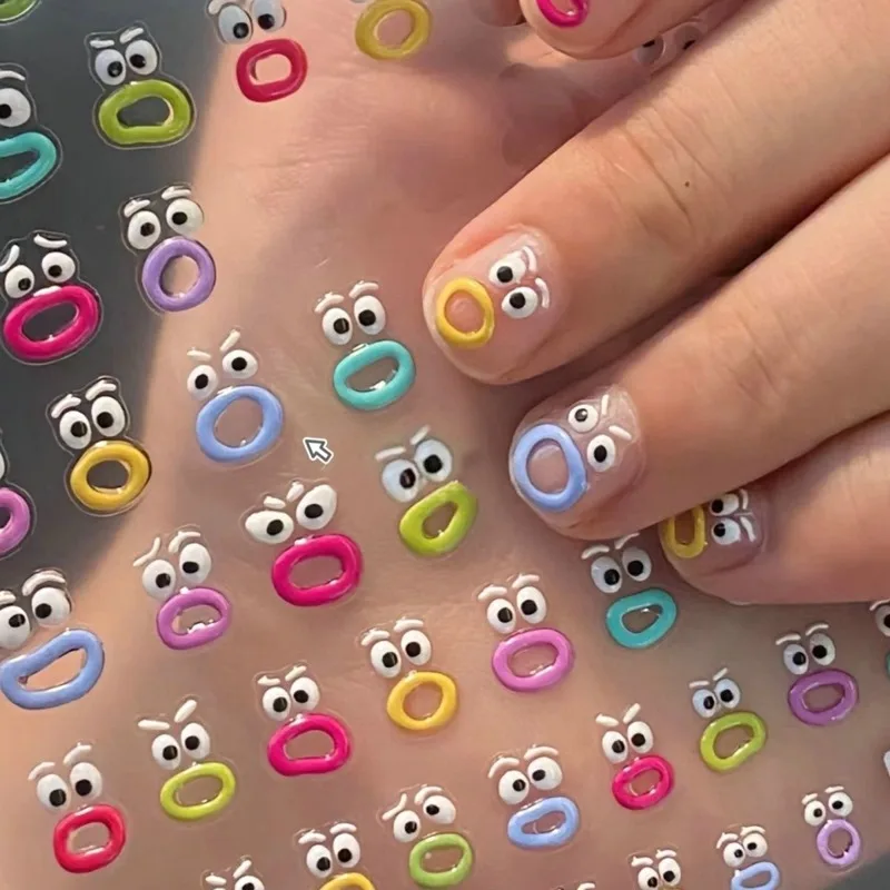 1шт Наклейки для накладных ногтей Kawaii с полным покрытием Mouth Monster Press On Nail Art Sticker в стиле Ins Водонепроницаемые Отклеивающиеся наклейки для ногтей