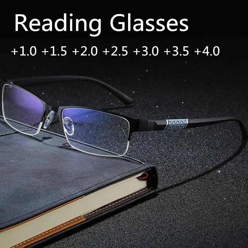 HD Очки для чтения для Мужчин, Полукадровые Пресбиопические Очки, Компьютерные Очки С Защитой От Синего Света, Очки + 1,0 - + 4,0, Ретро Gafas