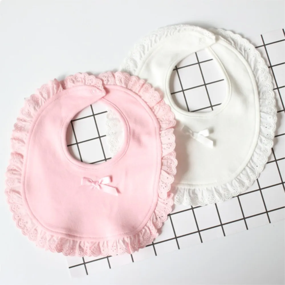 Детский кружевной нагрудник, милое розовое хлопчатобумажное полотенце от слюны, карманный нагрудник с бантом для новорожденных, отрыжка для маленьких девочек, розово-белые нагрудники
