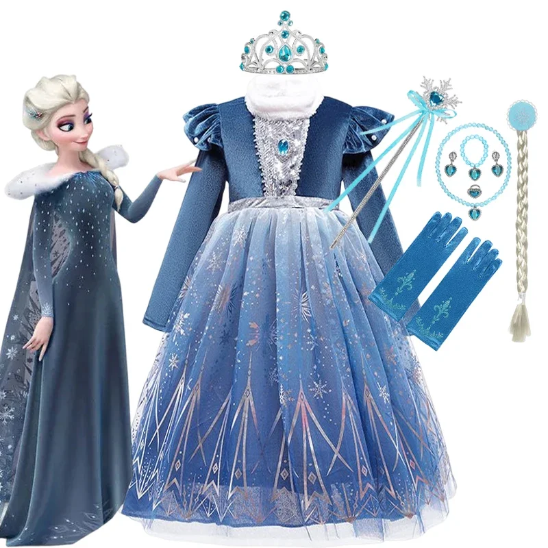 Зимнее платье принцессы Эльзы Frozen для маленьких девочек, праздничная одежда для косплея, рождественский костюм Эльзы на Хэллоуин от 2 до 8 лет