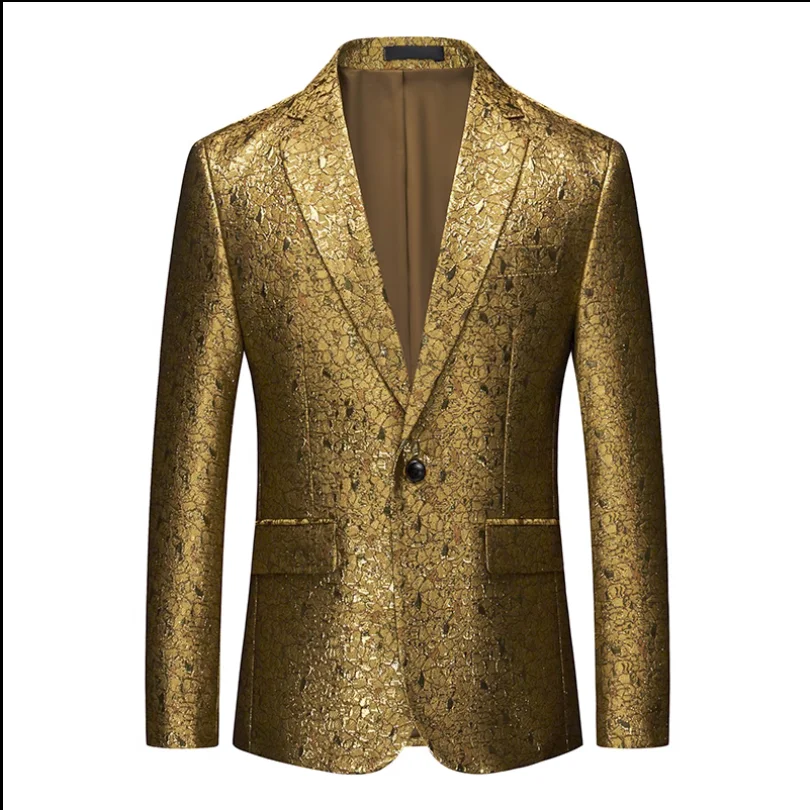 Золотой мужской блейзер, приталенный, против морщин, высококачественное танцевальное платье для певицы