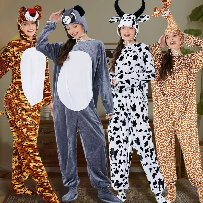 Косплей взрослых животных на Хэллоуин, жираф, тигр, корова, медведь, кукла, сценический костюм