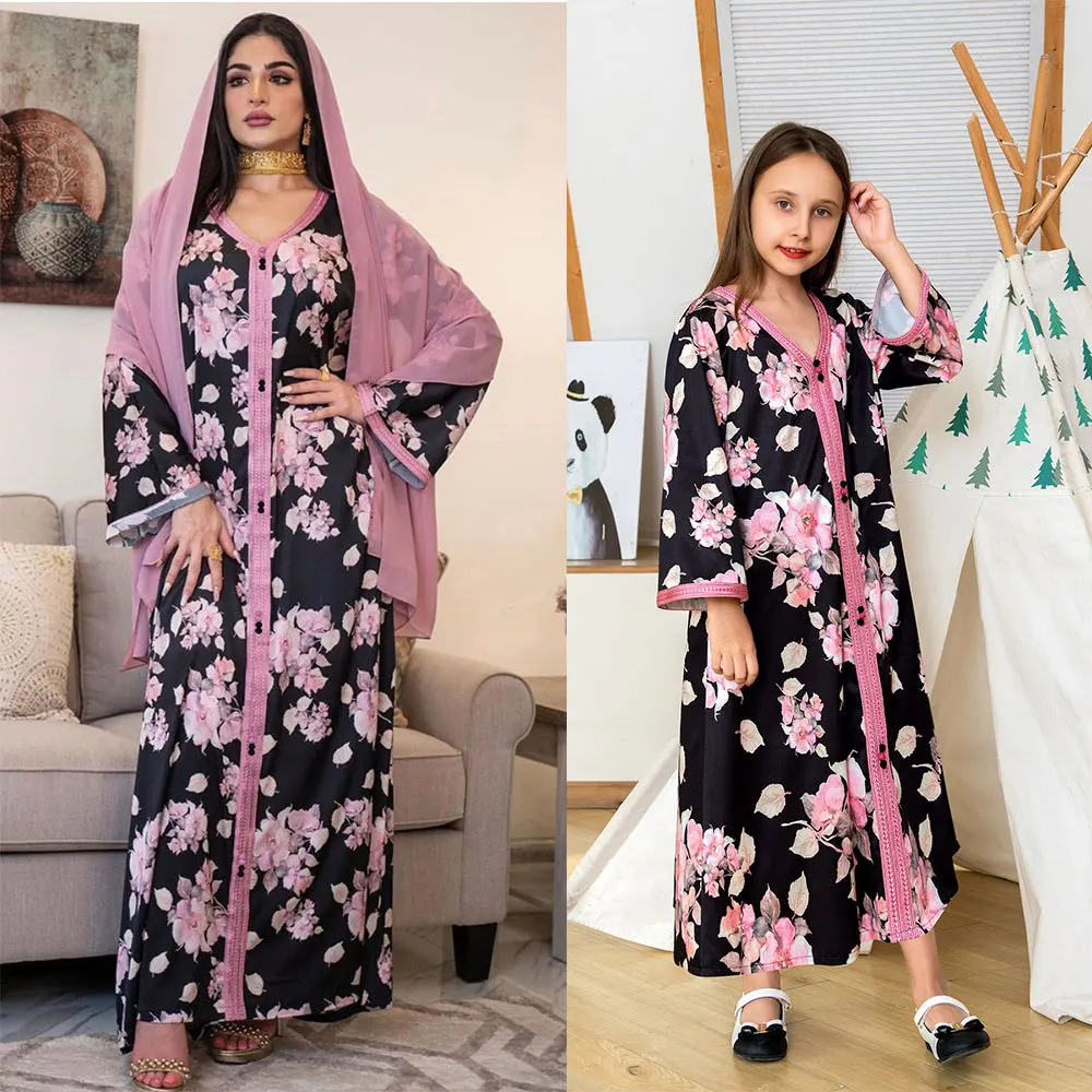 Рамадан Индия Мусульманское Платье Женщины Ид Цветочный Принт Абая Дубай Арабское Vestidos Марокканский Кафтан Шарф Одежда Халат Халат 2023