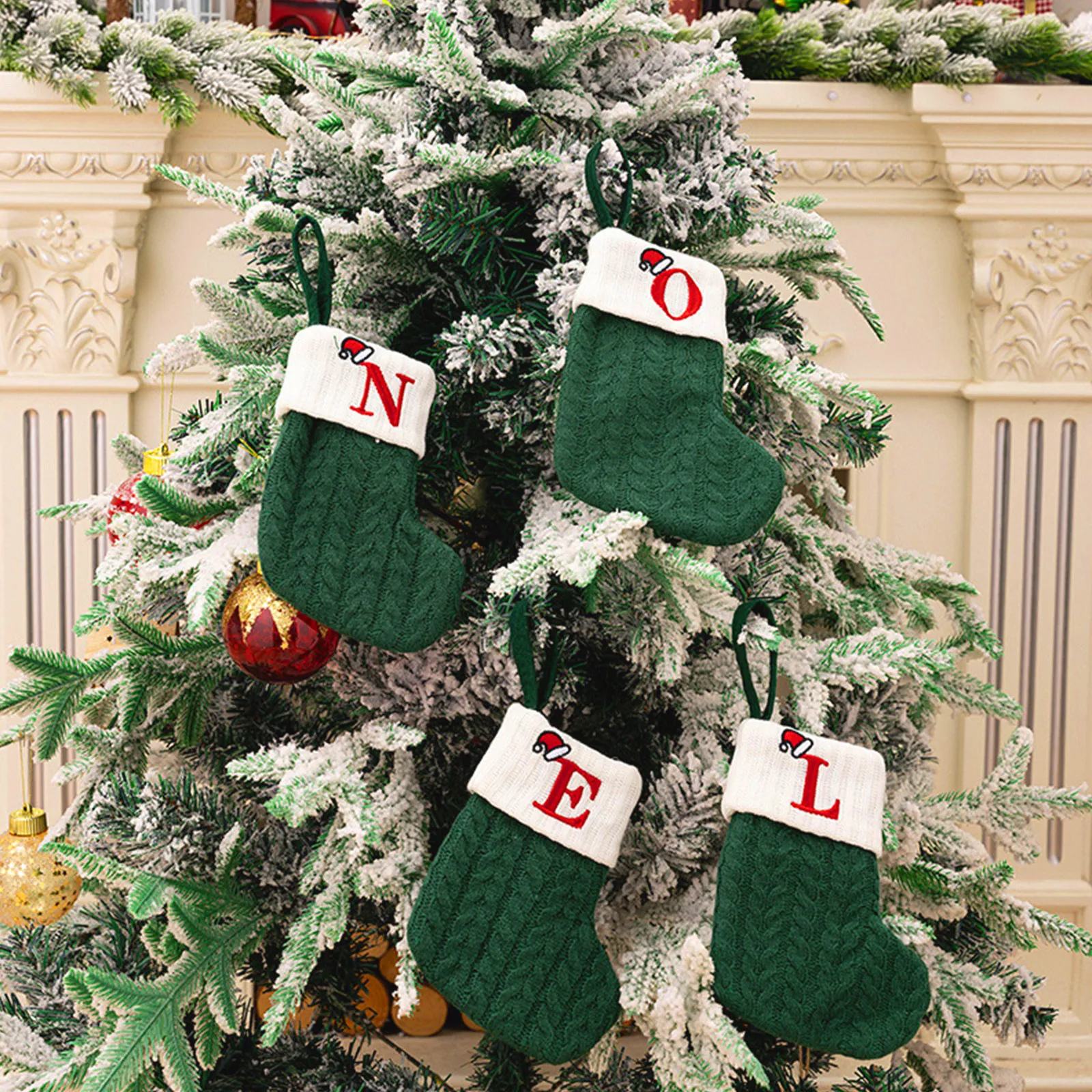 Рождественские носки с буквами алфавита, Зеленый Рождественский вязаный чулок, Подвеска в виде Рождественской елки, украшения для дома, Рождественский подарок 2023